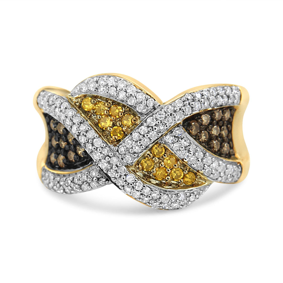 14K Yellow Gold 3/4 Cttw Champagne, Yellow and Round-Cut Diamond Ring (I-J Color, I2-I3 Clarity) - JackiEaslick