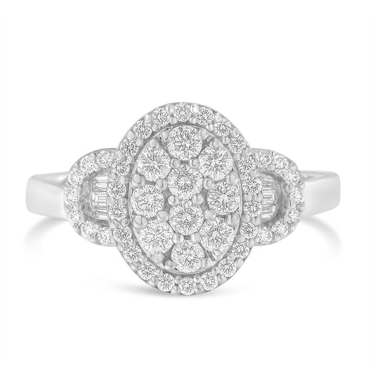 10K White Gold 1.0 Cttw Diamond Oval Cluster with Halo Vintage-Inspired Art Deco Buckle Style Statement Ring (G-H Color, SI1-SI2 Clarity) - JackiEaslick