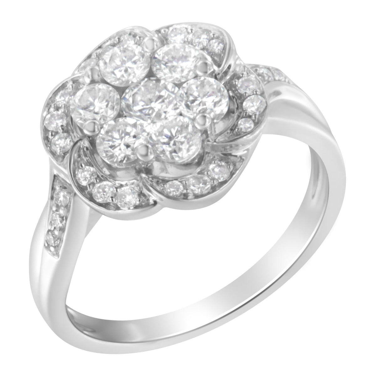 14K White Gold Floral Cluster Diamond Ring (1 Cttw, H-I Color, SI2-I1 Clarity) - JackiEaslick