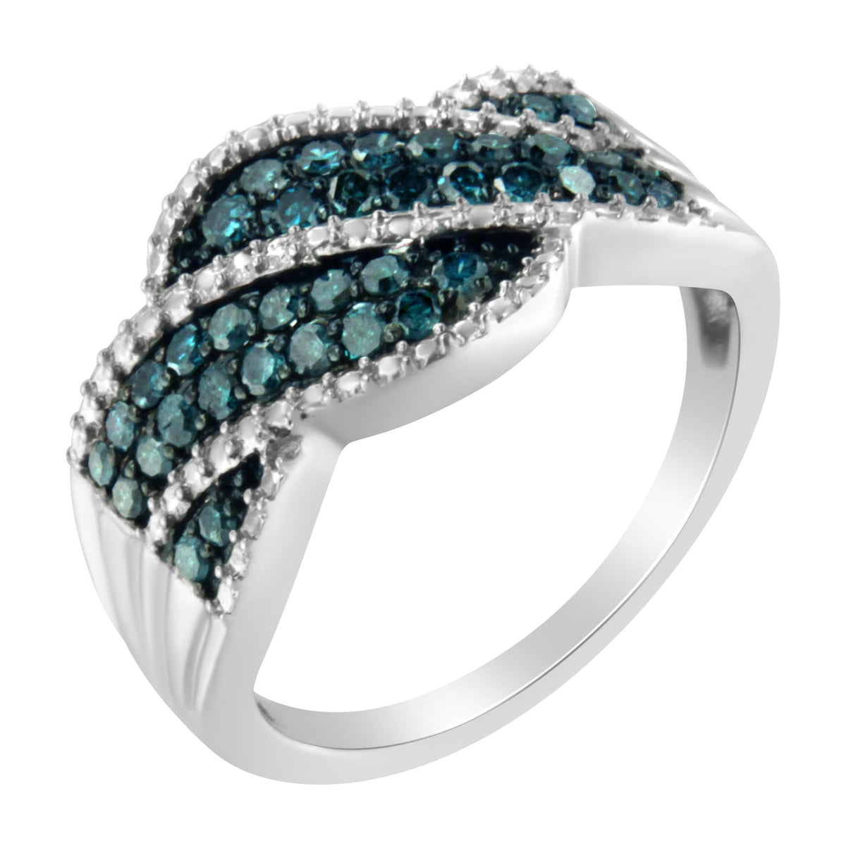 .925 Sterling Silver Treated Blue Color Diamond cocktail Ring (1/2 Cttw, Treated Blue Color, I2-I3 Clarity) - JackiEaslick