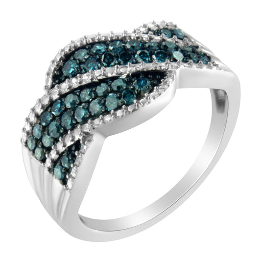 .925 Sterling Silver Treated Blue Color Diamond cocktail Ring (1/2 Cttw, Treated Blue Color, I2-I3 Clarity) - JackiEaslick