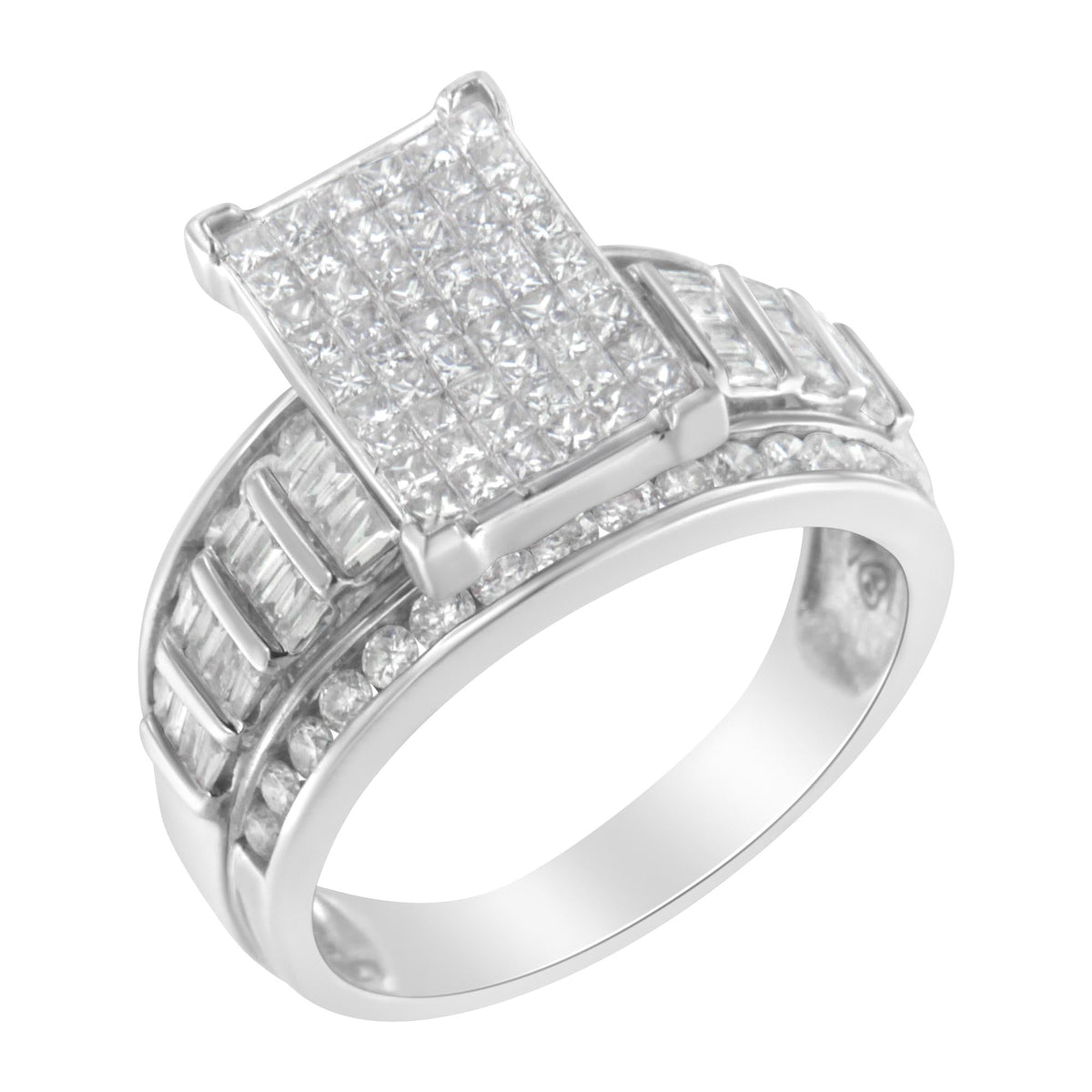 14K White Gold 2.0 Cttw Mixed-Cut Diamond Rectangle Invisible-Set Composite Cluster Ring with Bar- and Channel-Set Band (H-I Color, SI2-I1 Clarity) - JackiEaslick