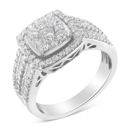 10K White Gold Diamond Cluster Ring (1 Cttw, H-I Color, I1-I2 Clarity) - JackiEaslick