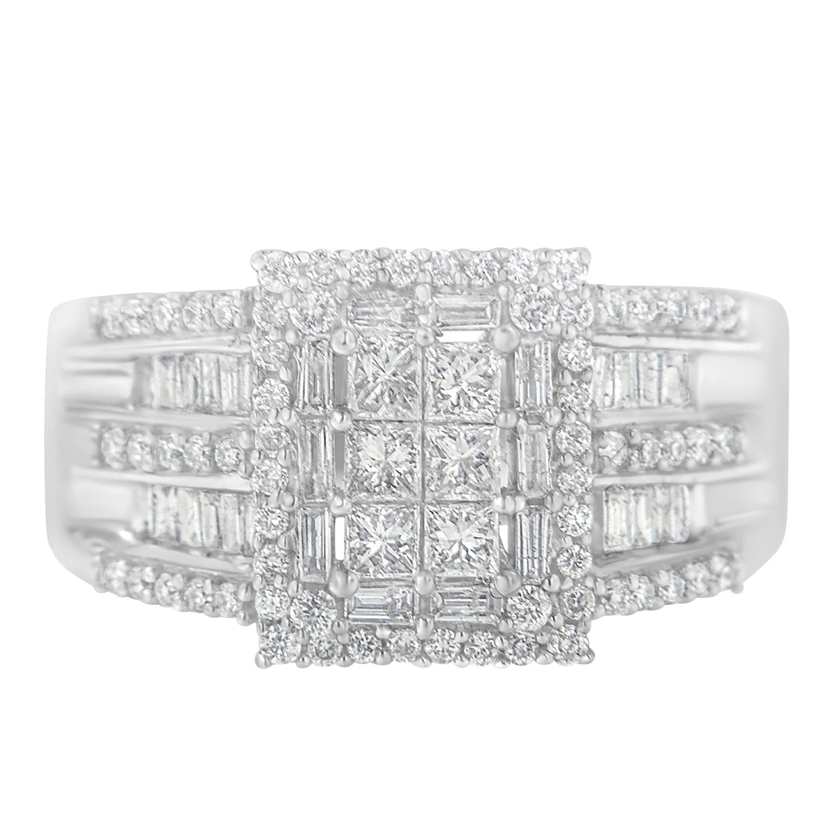 10K White Gold Diamond Cluster Ring (1 cttw, H-I Color, I1-I2 Clarity) - JackiEaslick