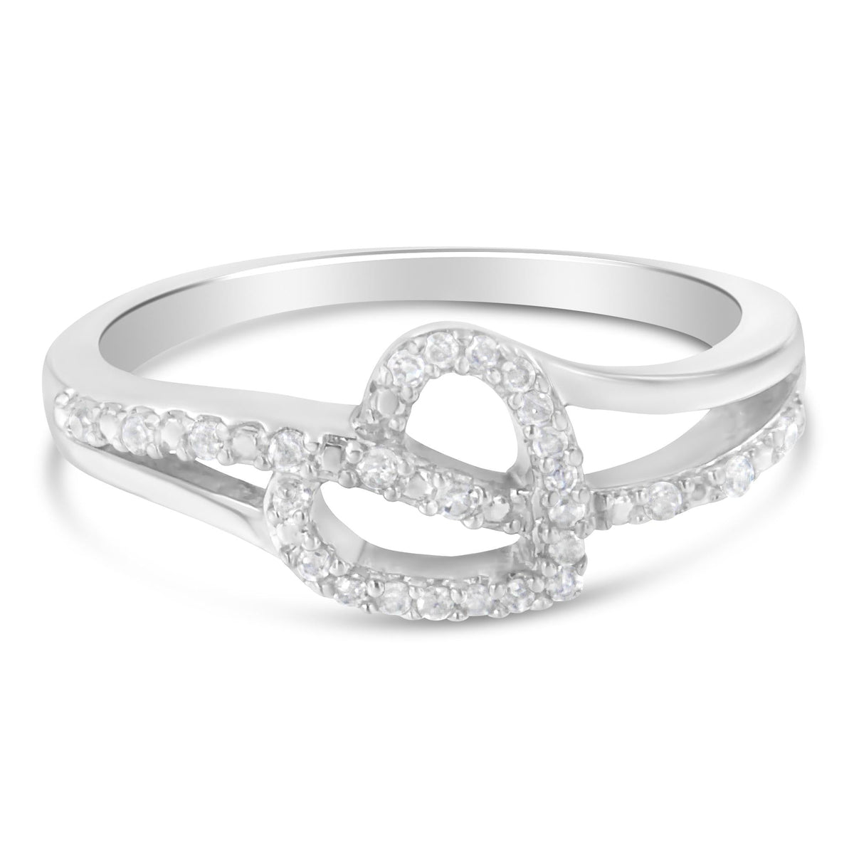 .925 Sterling Silver 1/8 Cttw Diamond Open Heart Leaf Curvy Bypass Accent Fashion or Promise Ring (I-J Color, I2-I3 Clarity) - JackiEaslick