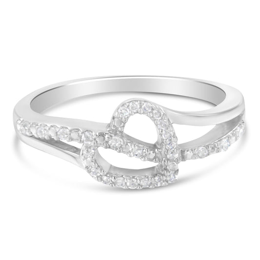 .925 Sterling Silver 1/8 Cttw Diamond Open Heart Leaf Curvy Bypass Accent Fashion or Promise Ring (I-J Color, I2-I3 Clarity) - JackiEaslick