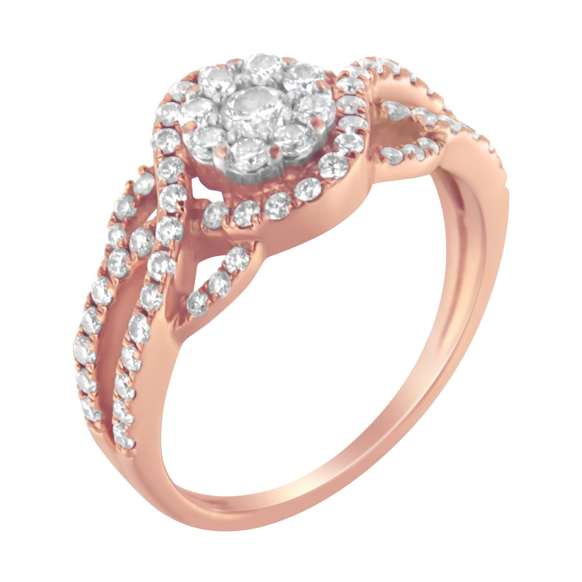 10K Rose Gold 3/4 Cttw Diamond Floral Cluster Head and Twisted Shank Cocktail  Ring (H-I Color, SI1-SI2 Clarity)- - JackiEaslick