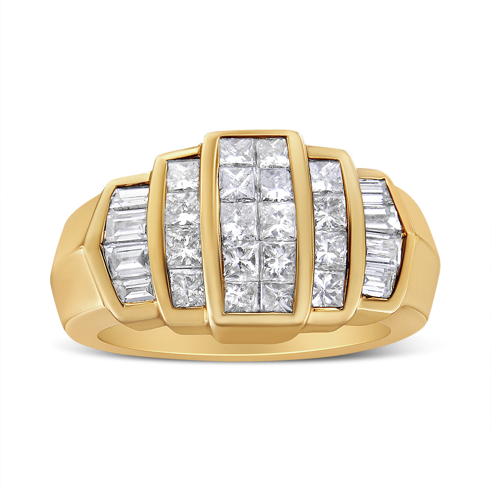 14K Yellow Gold 1 3/4 Cttw Baguette and Princess-Cut Diamond Step Up Tapered Cocktail Ring Band (G-H Color, VS1-VS2 Clarity)