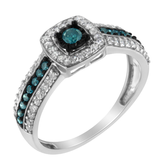 .925 Sterling Silver Treated Blue Miracle-Set Diamond Engagement Ring (1/2 Cttw, J-K Color, I1-I2 Clarity) - JackiEaslick