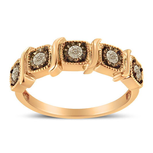 10K Rose Gold Flashed .925 Sterling Silver Miracle-Set 1/4 Cttw Diamond 5-Stone Band Ring  (J-K Color, I1-I2 Clarity) - JackiEaslick