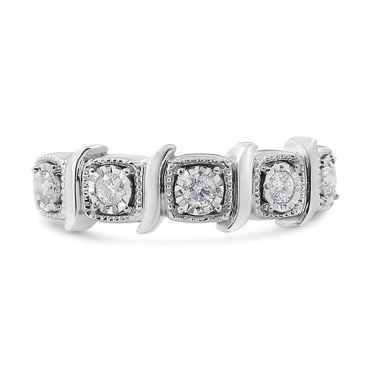 .925 Sterling Silver 1/4 Cttw Miracle Set Diamond 5-Stone Swirl Band Ring (I-J Color, I1-I2 Clarity) - JackiEaslick