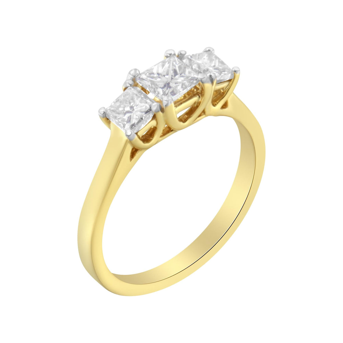 10K Yellow Gold Princess-Cut Diamond Three Stone Band Ring (1 Cttw, J-K Color, I1-I2 Clarity) - JackiEaslick