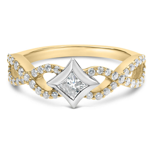 10K Two Tone Color 5/8 Cttw Diamond Kite and Twist Shank Ring (H-I Color,SI2-I1 Clarity)