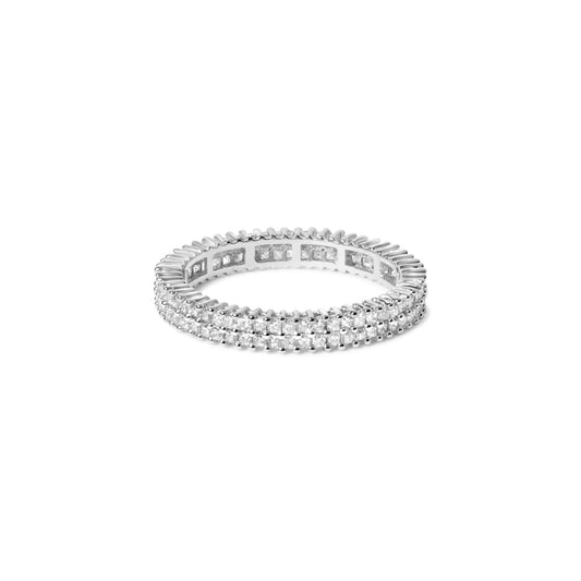 10K White Gold 1.0 Cttw Princess Cut Diamond Double Row Eternity Band Ring