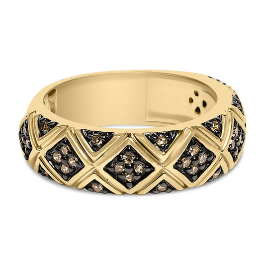 10K Yellow Gold Plated .925 Sterling Silver 3/8 Cttw Champagne Diamond Geometric Style Band Ring