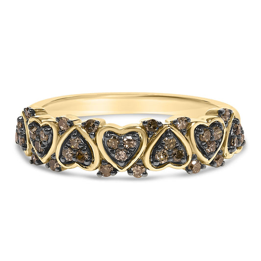 10K Yellow Gold Plated .925 Sterling Silver 1/3 cttw Natural Diamond Band Ring