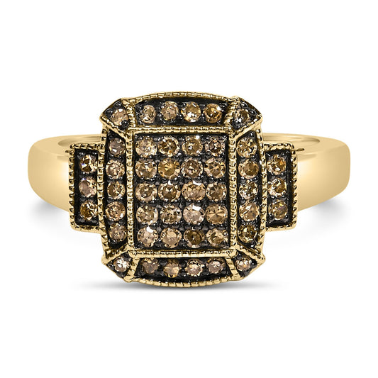 10K Yellow Gold Plated .925 Sterling Silver 1/2 Cttw Champagne Diamond Step Up Ring