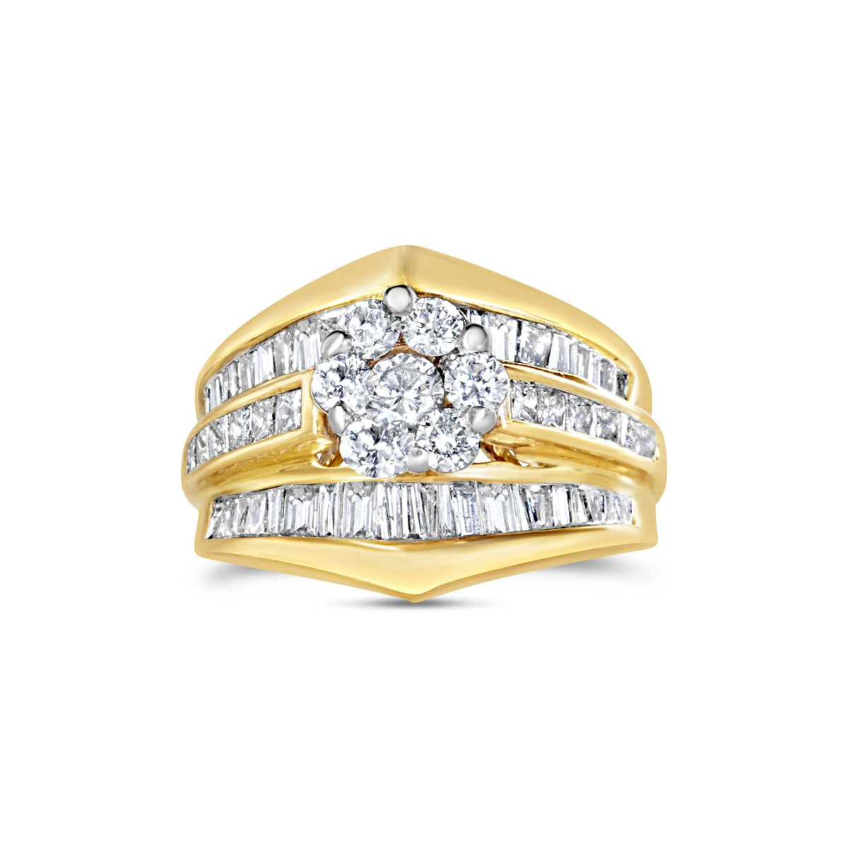 14K Yellow Gold 2-1/3 Cttw Diamond Cluster Channel Set Chevron Shaped Band Engagement Ring & Wedding Band Set (H-I Color, SI1-SI2 Clarity)- - JackiEaslick