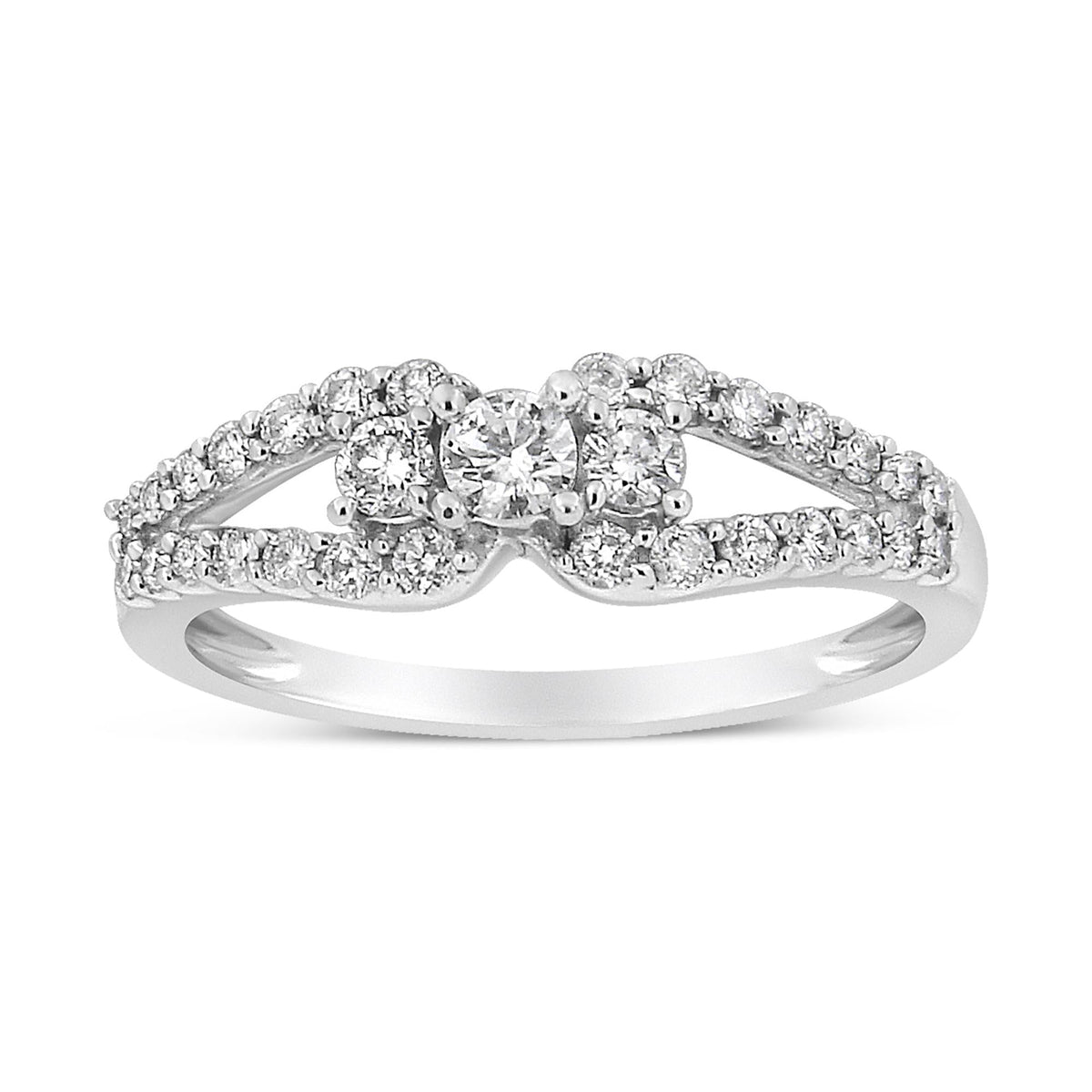 10K White Gold 1/2 Cttw Round Cut Diamond Three Stone Split Shank Band Ring (H-I Color, SI1-SI2 Clarity) - JackiEaslick