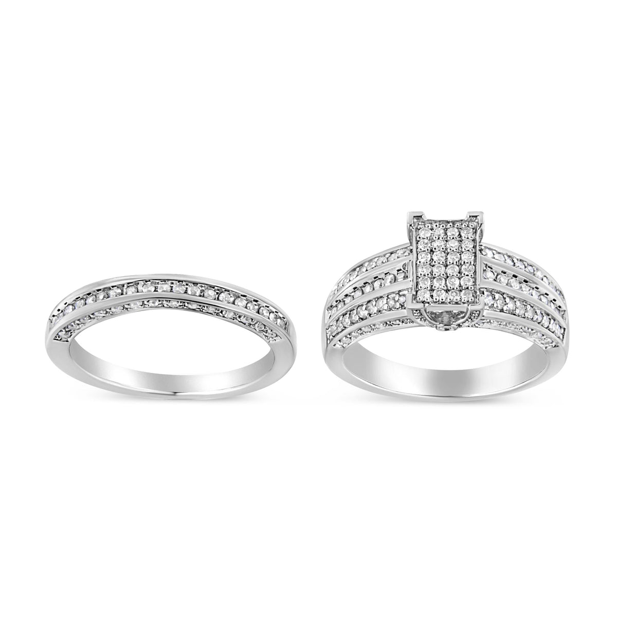 .925 Sterling Silver 3/4 Cttw Prong Set Round Diamond Composite Engagement Ring and Band Set (I-J Color, I3 Clarity) - JackiEaslick