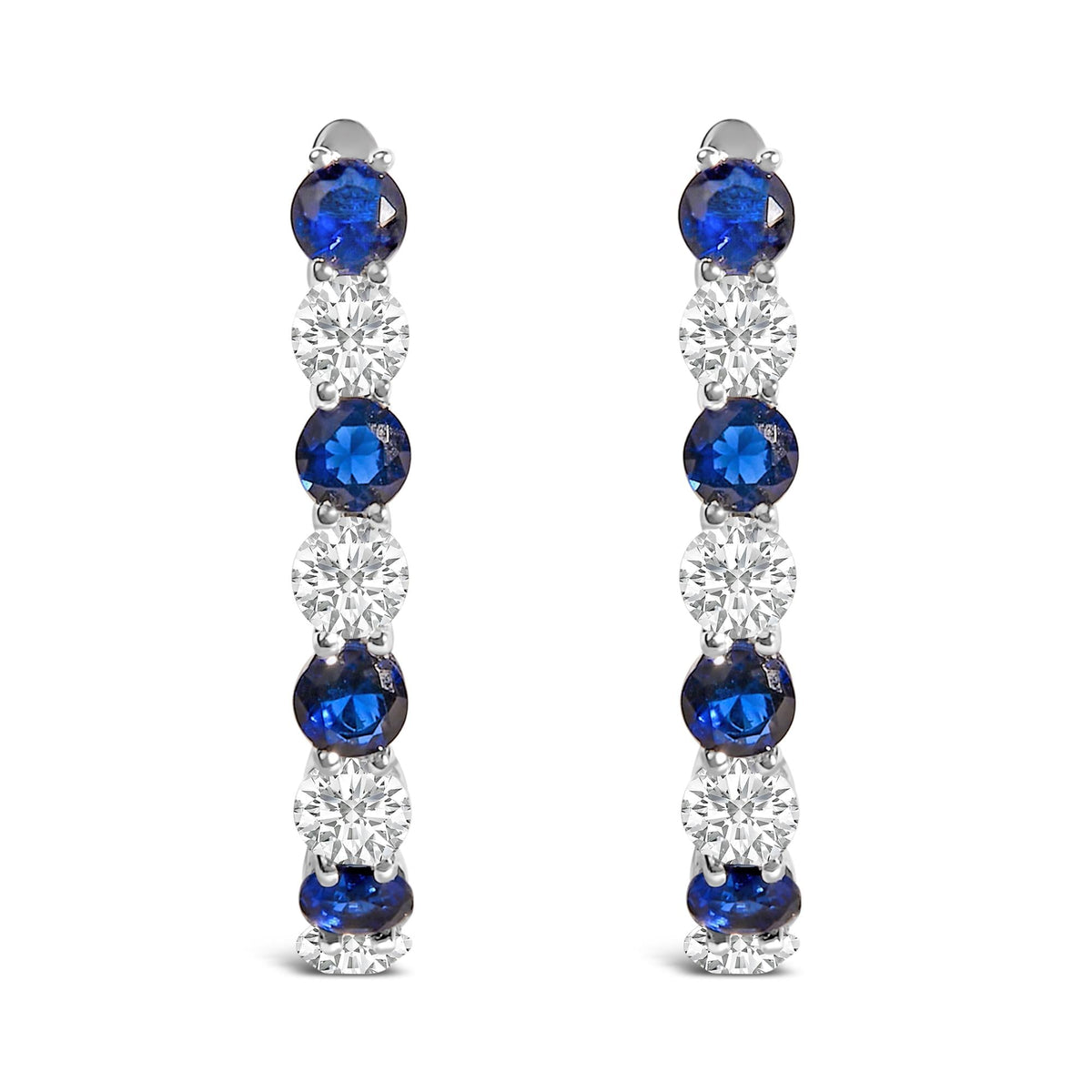 .925 Sterling Silver Created Blue and White Sapphire Hoop Earrings