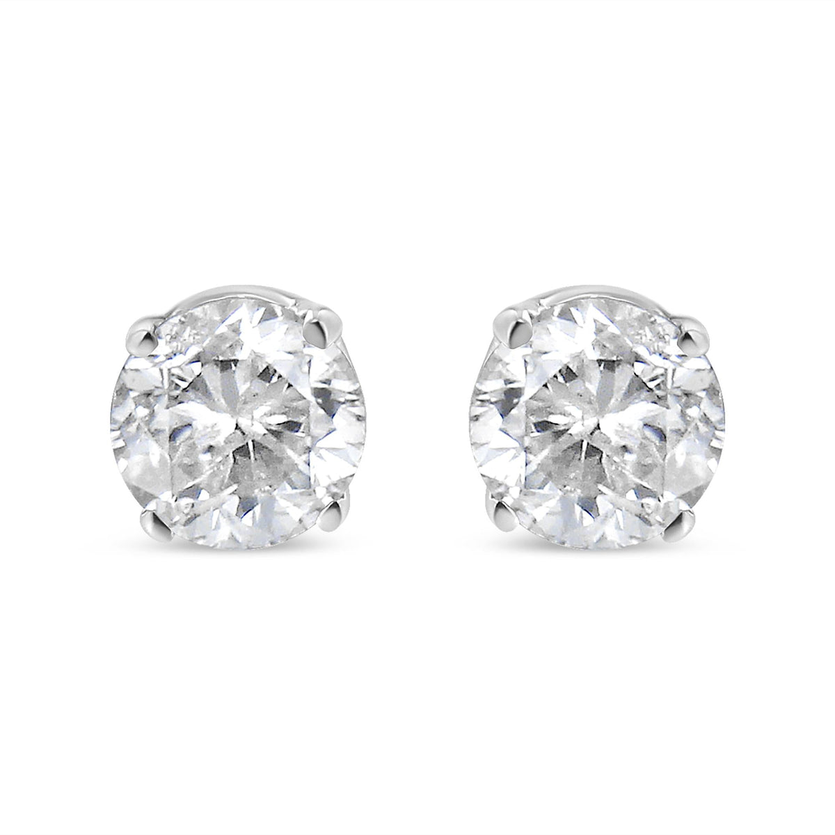 AGS Certified 14K White Gold 1.0 cttw 4-Prong Set Brilliant Round-Cut Solitaire Diamond Push Back Stud Earrings (G-H Color, I1-I2 Clarity)