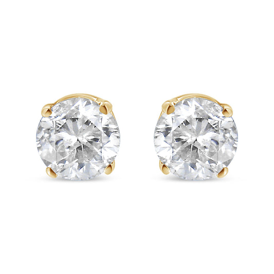 AGS Certified 14k Yellow Gold 3/8 cttw 4-Prong Set Brilliant Round-Cut Solitaire Diamond Push Back Stud Earrings (L-M Color, SI2-I1 Clarity)
