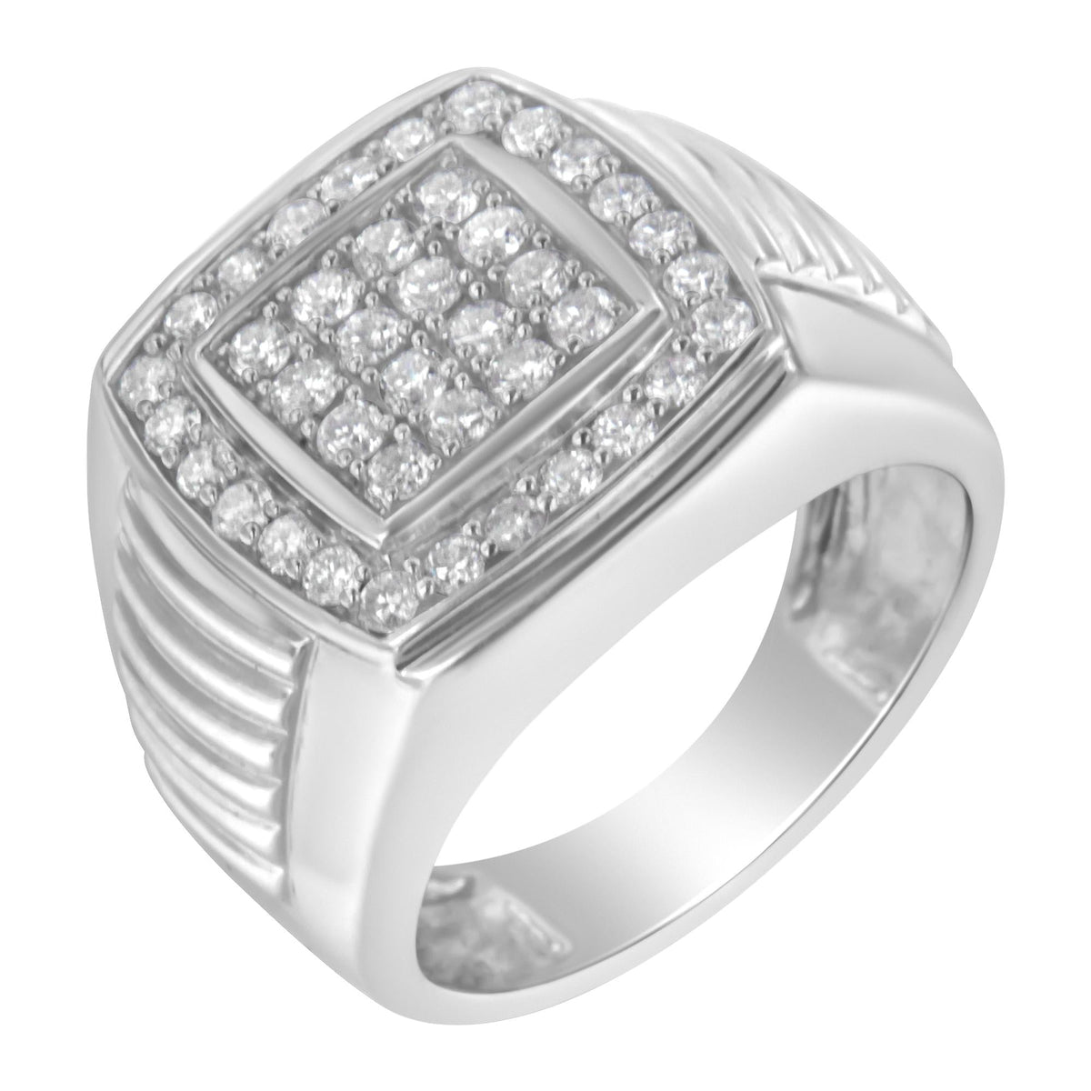 14K White Gold Men's Diamond Squared Band Ring (1 cttw, H-I Color, SI2-I1 Clarity) - JackiEaslick