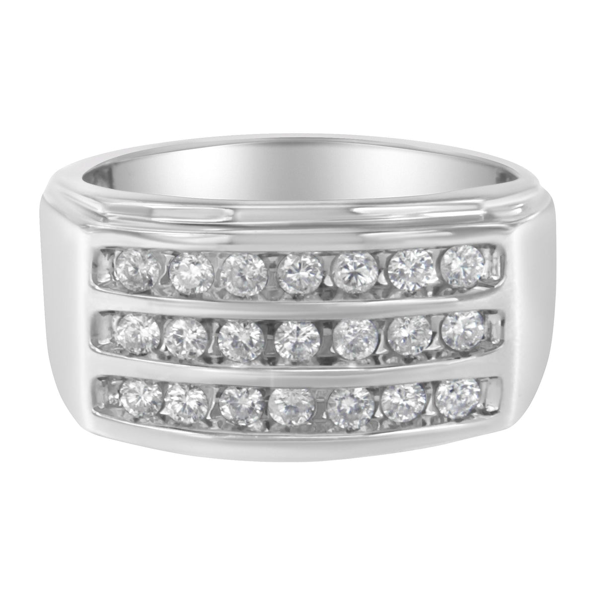 14K White Gold Men's Diamond Channel Set Band Ring (1 cttw, H-I Color, SI2-I1 Clarity) - JackiEaslick
