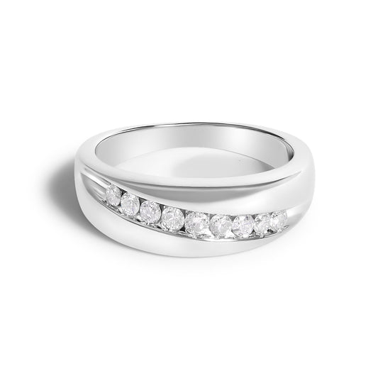 Men's.925 Sterling Silver 1/2 Cttw Diamond 9 Stone Band Ring