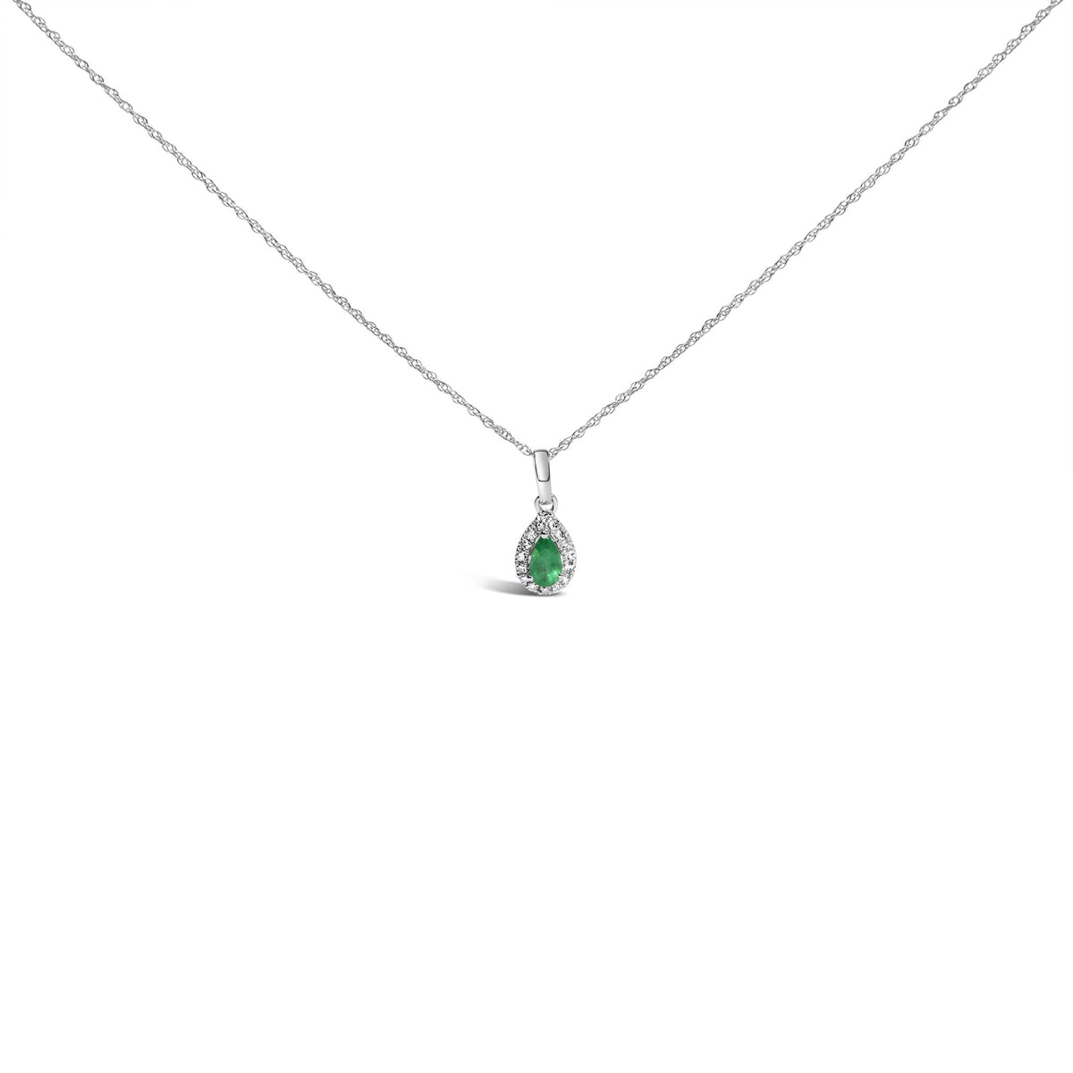 10K White Gold 5x3mm Gemstone and Diamond Accent Halo Pear Shape 18" Pendant Necklace (I-J Color, I1-I2 Clarity)