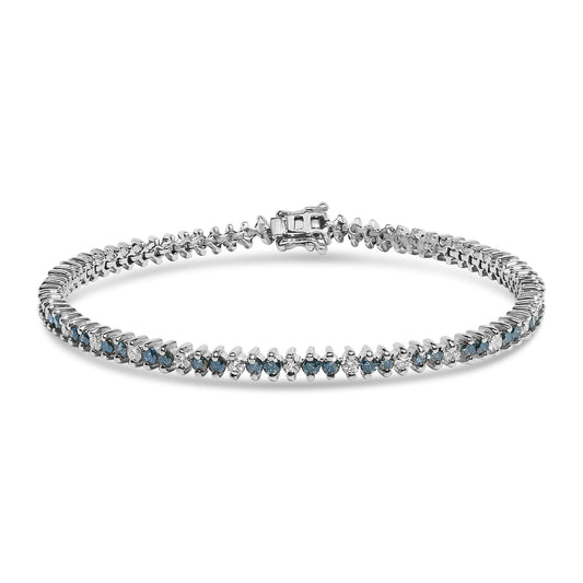 14K White Gold Round-Cut white and Blue Diamond Fashion Bracelet (3.70 cttw, H-I Color, SI1-SI2 Clarity)