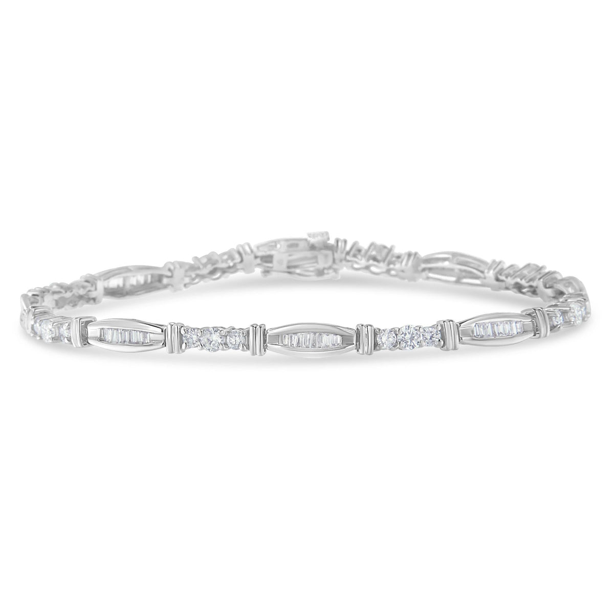 10K White Gold Geometric Pattern Diamond Tennis Bracelet (3 cttw, H-I Color, SI2-I1 Clarity) - JackiEaslick