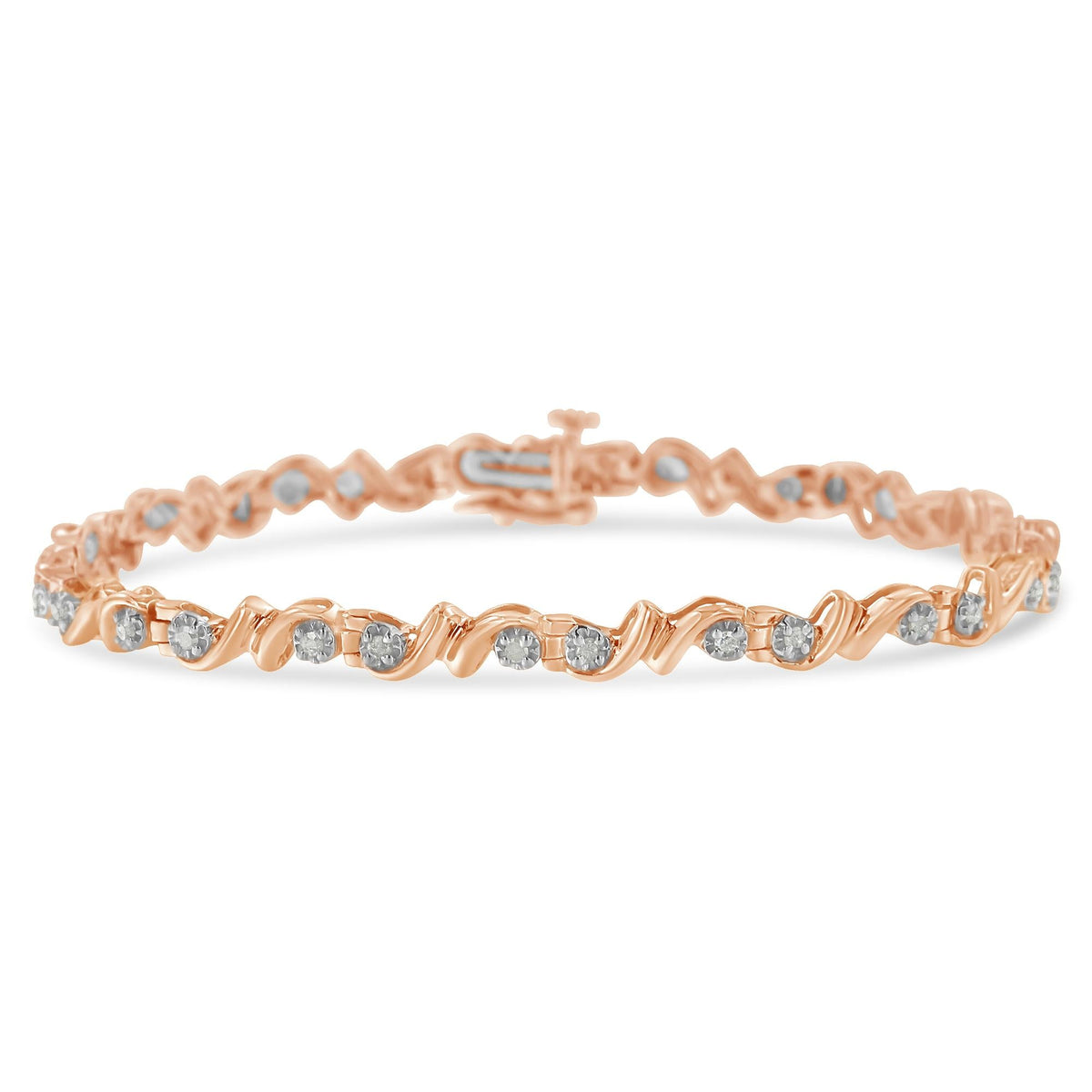 .925 Sterling Silver 1/2 Cttw Diamond Contoured Double Wave Link 7" Tennis Bracelet (I-J Color, I3 Clarity)