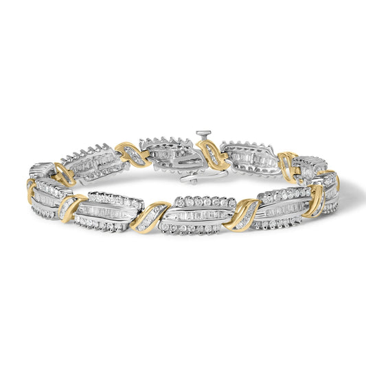 14K Two Tone Gold 3.00 Cttw Diamond Multi Row and S Link Bracelet (H-I Color, I1-I2 Clarity) - 7" Inches
