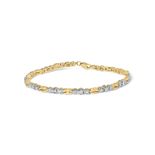 10k Yellow Gold 1.00 Cttw Diamond 3 Stone Link Bracelet (I-J Color, I1-I2 Clarity) -7.25" Inches