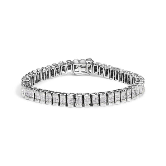 14K Gold 3.0 Cttw Princess Cut Quad Invisible Set Tennis Bracelet (H-I Color, SI1-SI2 Clarity) - 7”