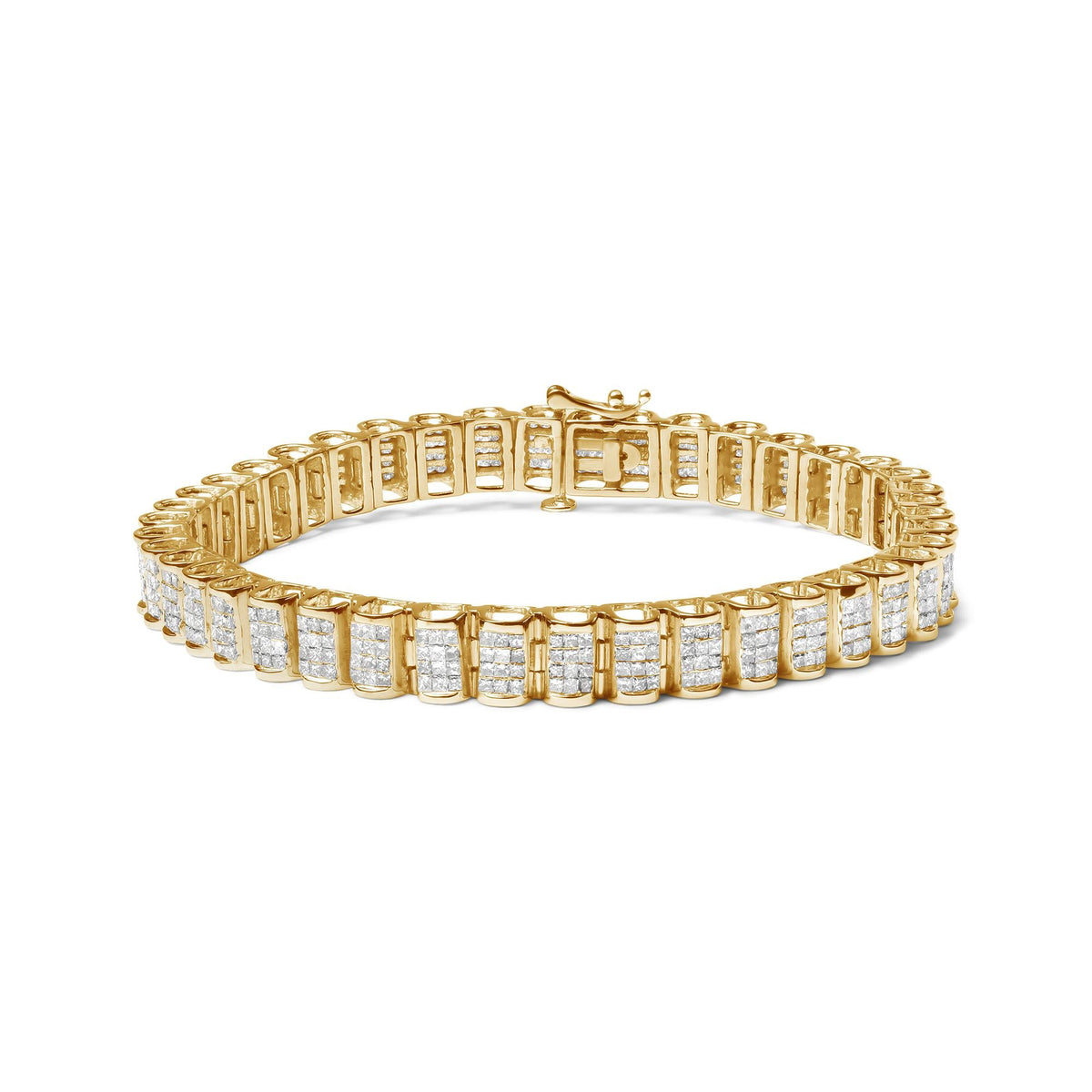 14K Gold 5.00 Cttw Square Princess Cut White Diamond Rectangular Invisible Set Link Tennis Bracelet (H-I Color, SI2-I1 Clarity) - 7.5” Inches