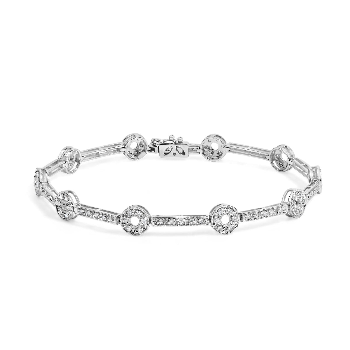 14k White Gold 1/2 Cttw Pave Diamond Bar and Hoop 7" Bracelet (H-I Color, I1-I2 Clarity)