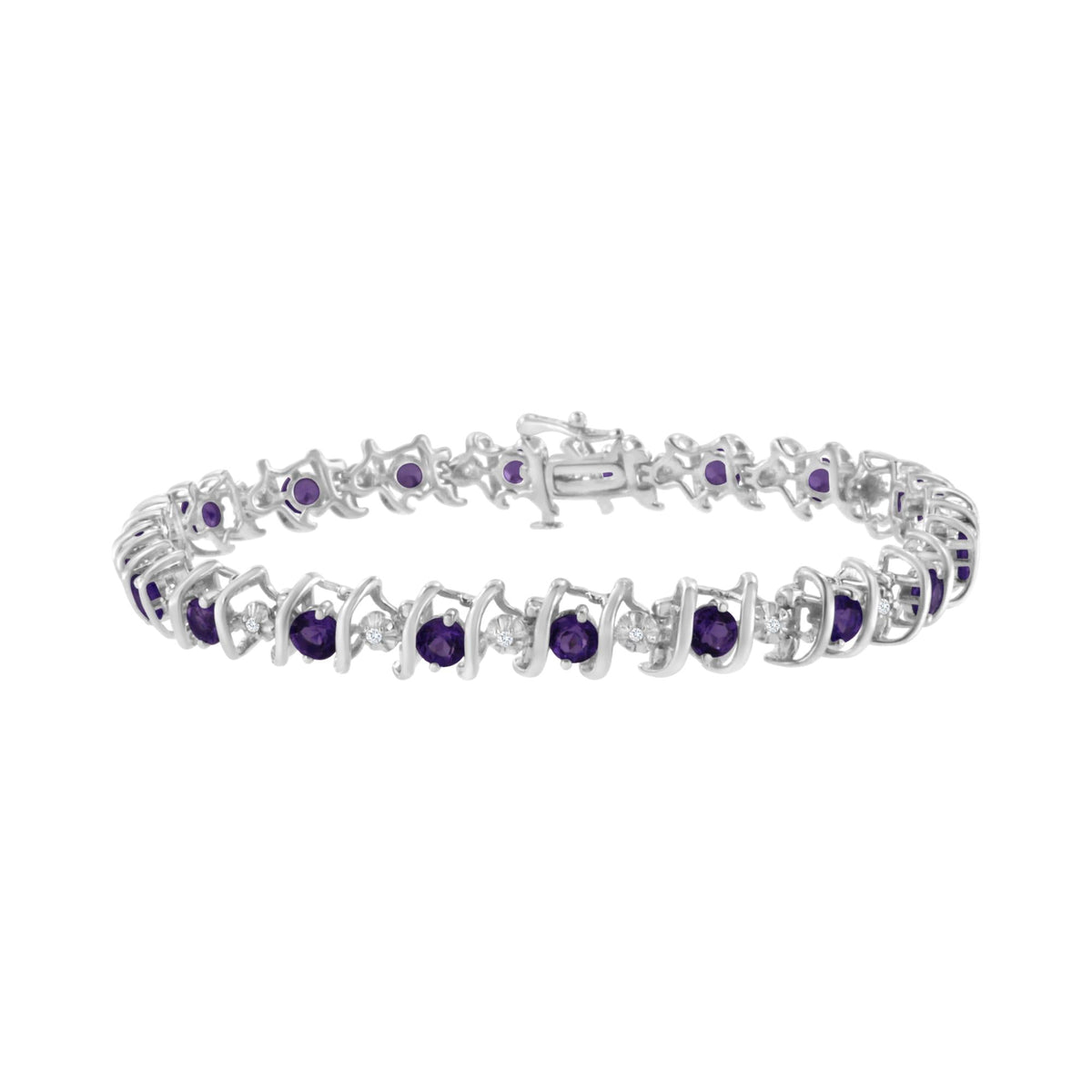 .925 Sterling Silver Lab-Grown Birthstone and 1/6 Cttw Round Diamond Tennis Bracelet (H-I Color, I1-I2 Clarity) - JackiEaslick