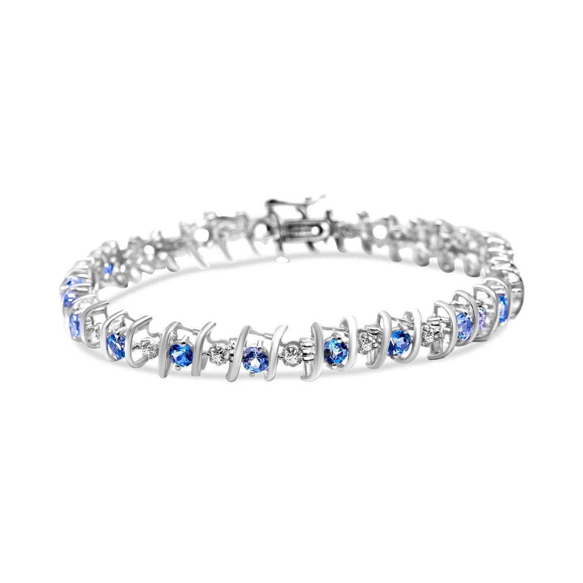 .925 Sterling Silver Lab-Grown Birthstone and 1/6 Cttw Round Diamond Tennis Bracelet (H-I Color, I1-I2 Clarity) - JackiEaslick