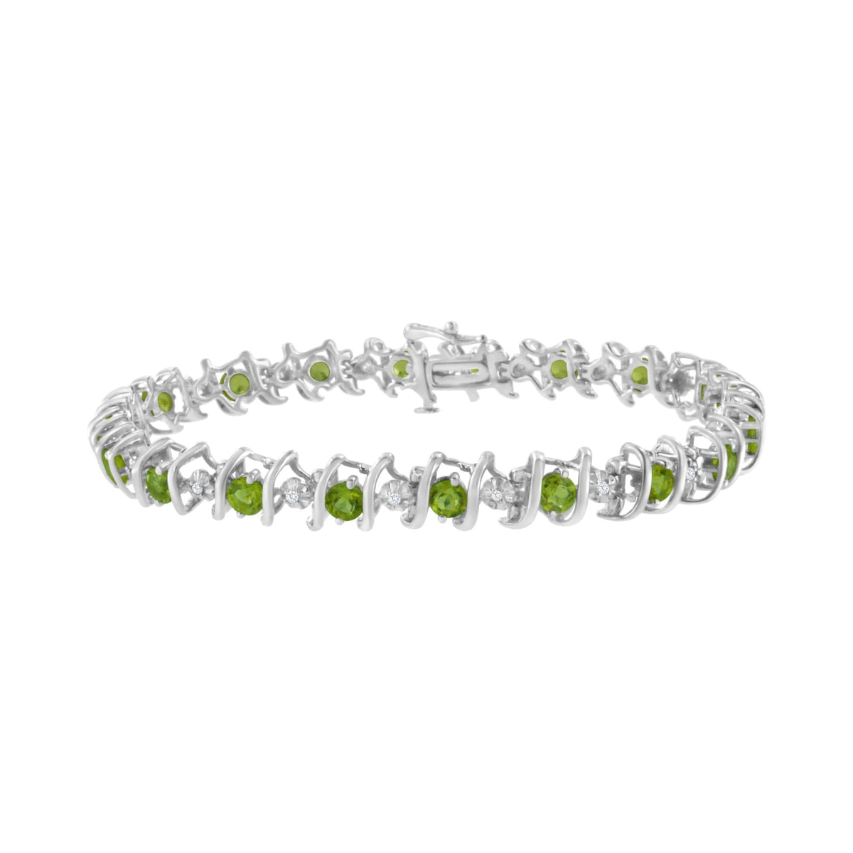 .925 Sterling Silver Lab-Grown Birthstone and 1/6 Cttw Round Diamond Tennis Bracelet (H-I Color, I1-I2 Clarity) - JackiEaslick