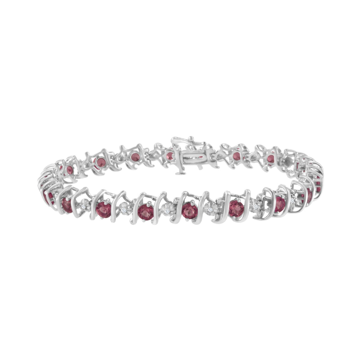 .925 Sterling Silver Lab-Grown Birthstone and 1/6 Cttw Round Diamond Tennis Bracelet (H-I Color, I1-I2 Clarity) - JackiEaslick
