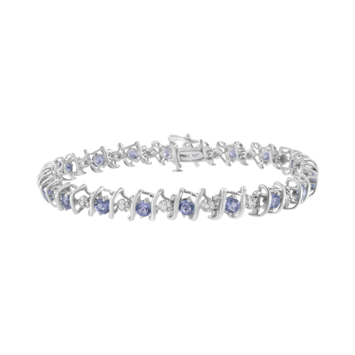 .925 Sterling Silver Lab-Grown Birthstone and 1/6 Cttw Round Diamond Tennis Bracelet (H-I Color, I1-I2 Clarity) - JackiEaslick