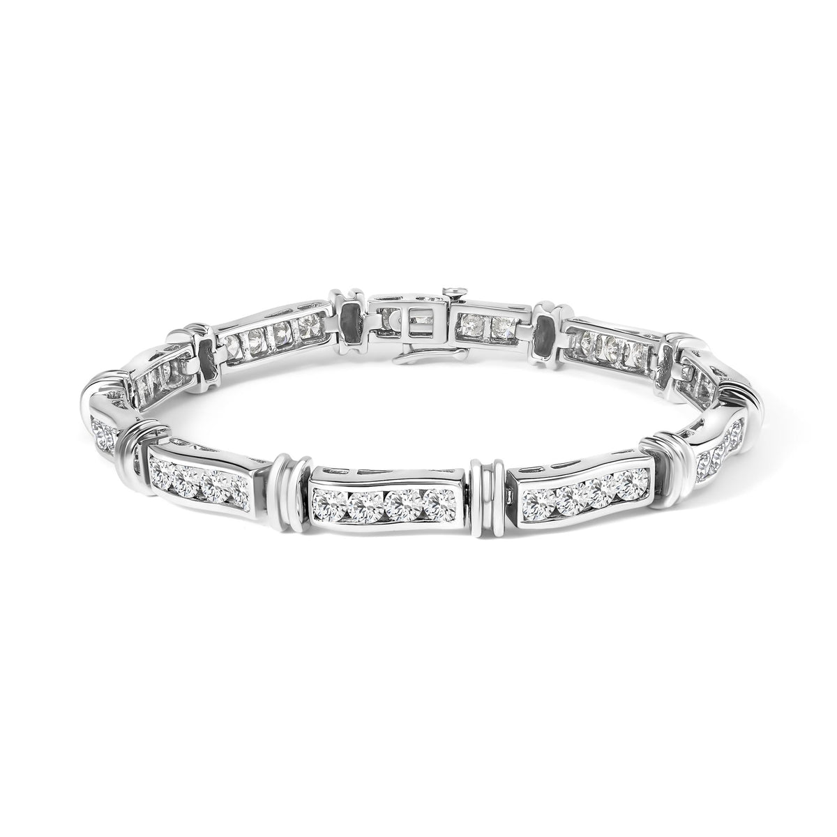 14K White Gold 6 3/4 Cttw Diamond 4 Stone Link Bracelet (H-I Color, I1-I2 Clarity) - 7" Inches