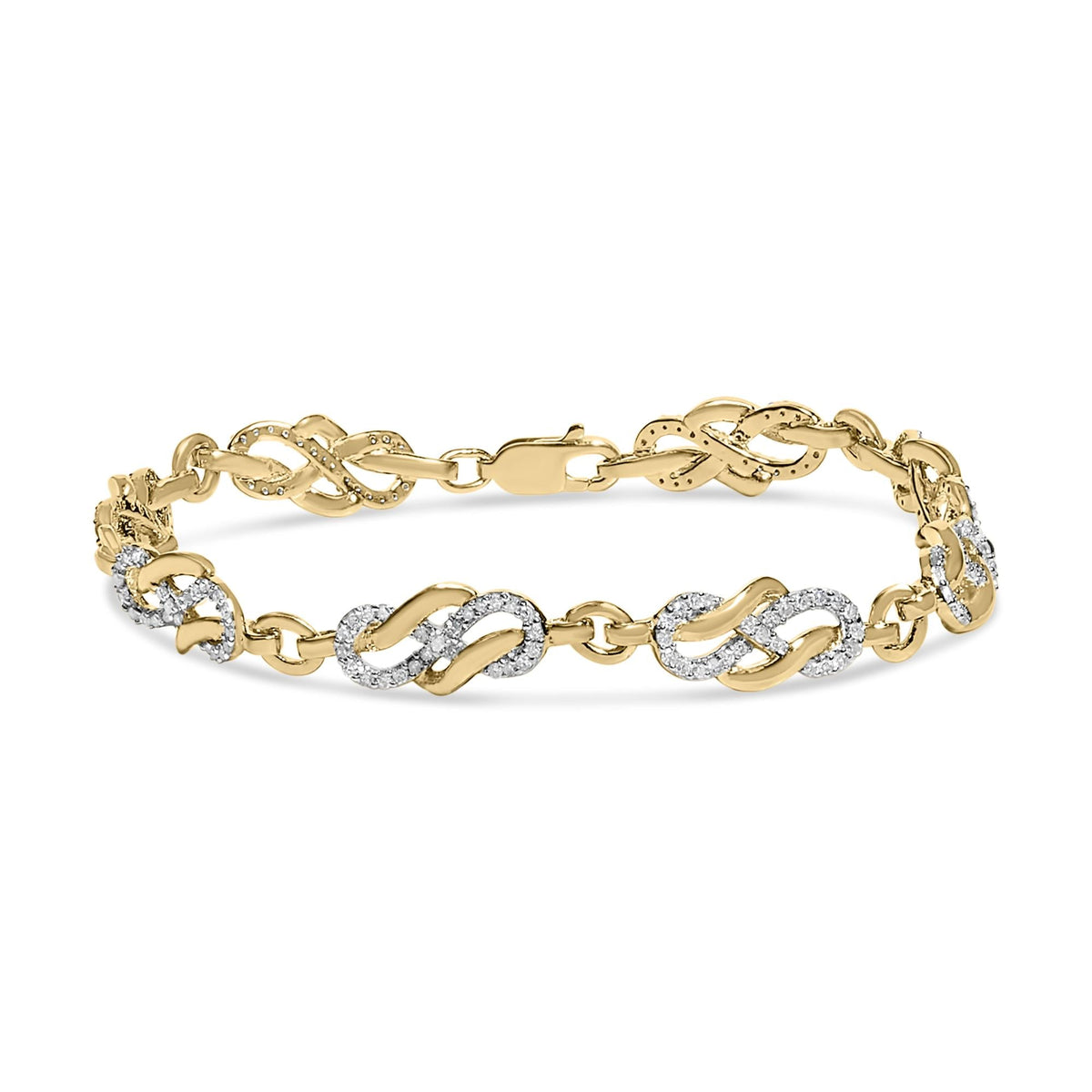 14K Yellow Gold Plated .925 Sterling Silver 1.0 Cttw Diamond Infinity Loop and Swirl Link Bracelet