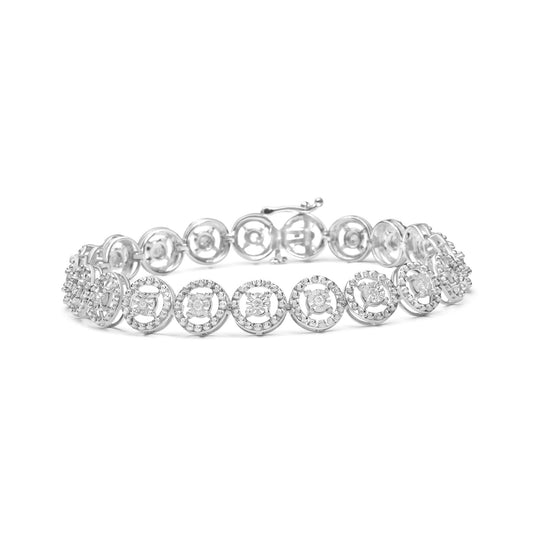 .925 Sterling Silver 1/2 Cttw Diamond Nested Circle Miracle Set Open Wheel 7.25" Fashion Link Bracelet (I-J Color, I3 Clarity) - JackiEaslick