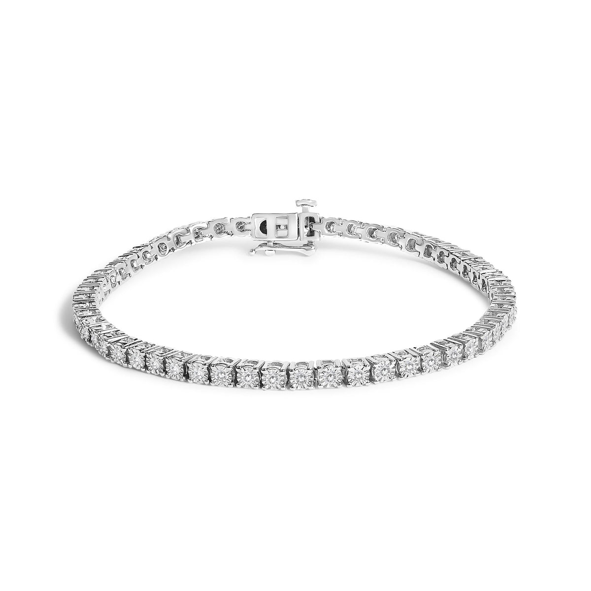 .925 Sterling Silver Lab Grown Diamond Illusion-Set Miracle Plate Tennis Bracelet - 7.25" Inches