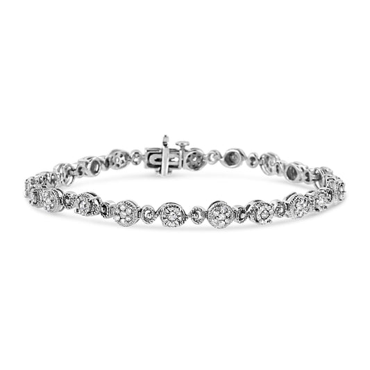 .925 Sterling Silver 1.0 Cttw Diamond Swirl Beaded Link Bracelet (I-J Color, I3-Promo Clarity) - 7.25" Inches - JackiEaslick