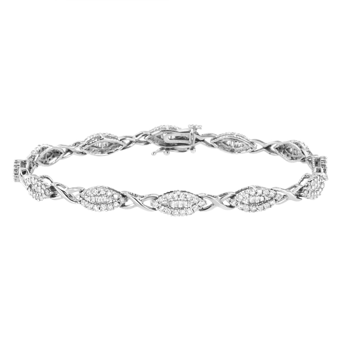 10k White Gold 2.0 Cttw Round and Baguette-Cut Diamond X-Link Tennis Bracelet (I-J Color, I2-I3 Clarity) - 7" - JackiEaslick